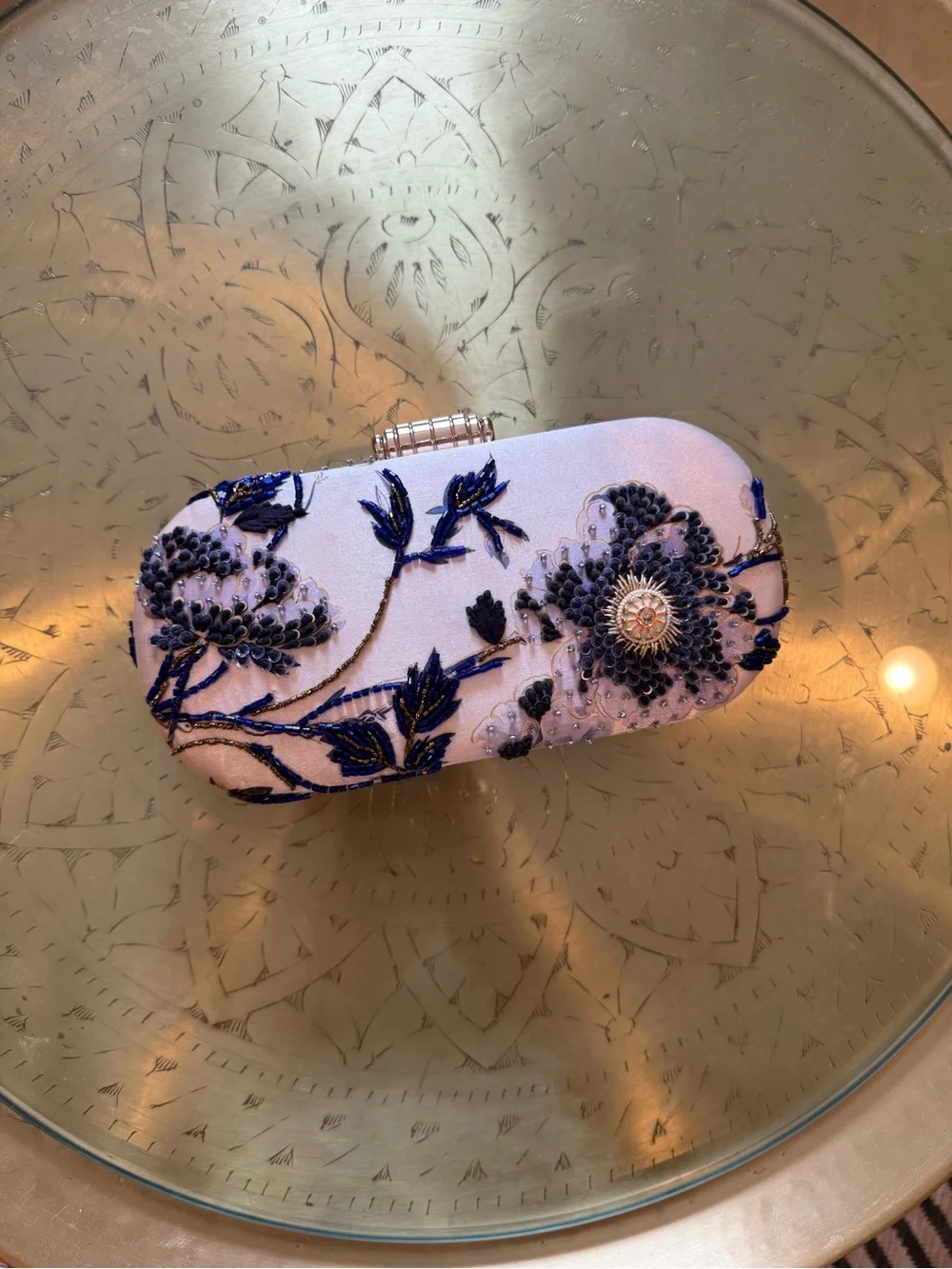 Embellished White Evening Clutch with Blue Floral Beading hand made from Etsy